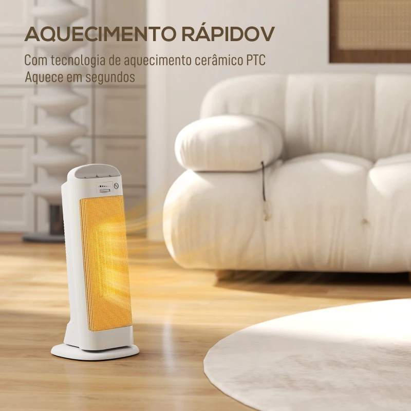 HOMCOM Aquecedor Elétrico de Baixo Consumo 2000W PTC com 4 Modos Termóstato Regulável Oscilação de 55°  20x20x49 cm Branco