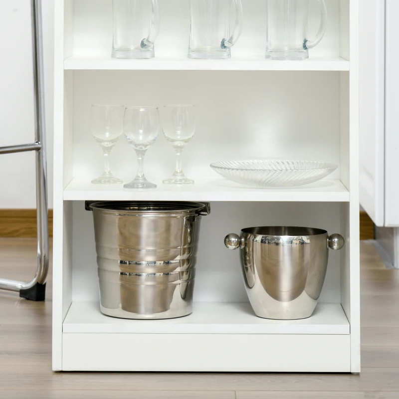 HOMCOM Table de bar pour 2 personnes, table haute mange debout avec 4 étagères ouvertes, 115x50x102,7cm, blanc et gris