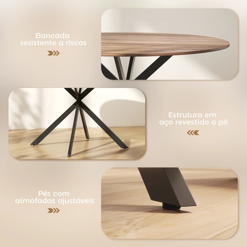 HOMCOM Mesa de Refeição Redonda para 4 Pessoas Mesa de Cozinha Industrial com Estrutura de Aço Ø120x75 cm Marrom