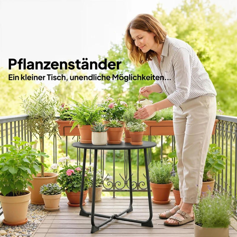 Outsunny 50 cm Runder Outdoor-Tisch, Metall Gartencouchtisch mit X-förmigem Gestell und rutschfesten Füßen, Schwarz