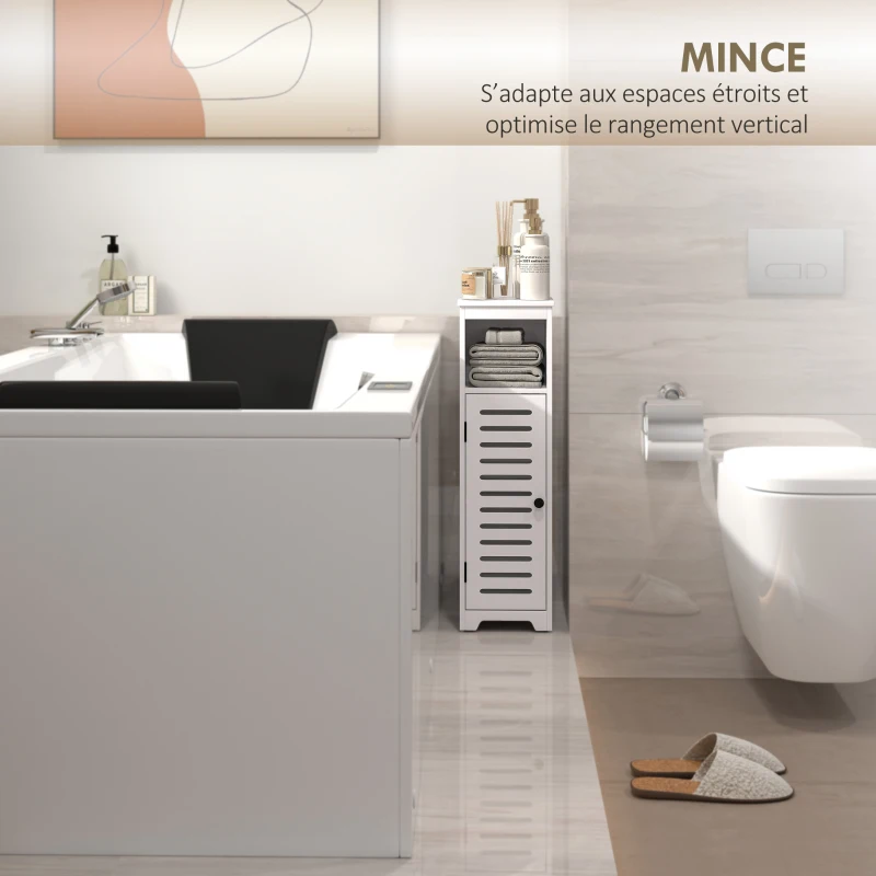 HOMCOM Meuble salle de bain, armoire salle de bain 4 niveaux  porte persienne, étagère ouvert, 22x20x75cm, blanc