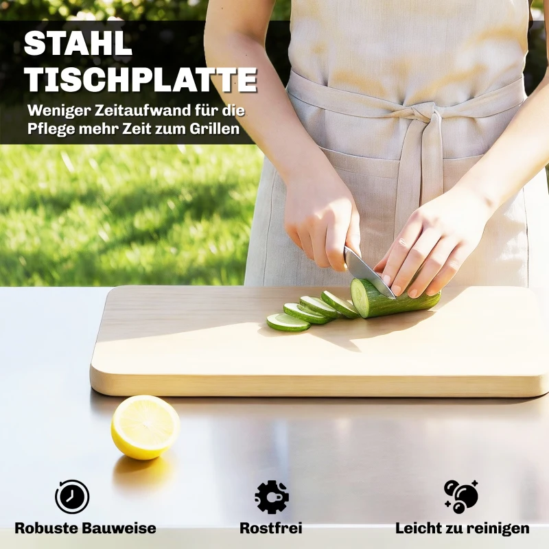 Outsunny Küchenwagen mit Rollen Servierwagen mit Haken Papierrollenhalter Müllsackständer Edelstahl 115 x 67,5 x 80,5 cm Schwarz