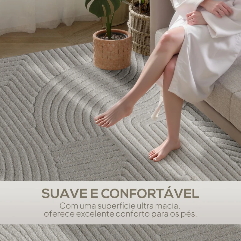 HOMCOM Tapete Sala de Estar 160x230 cm Tapete Pelo Curto Estilo Moderno Base Antiderrapante Tecida à Máquina Cinzento