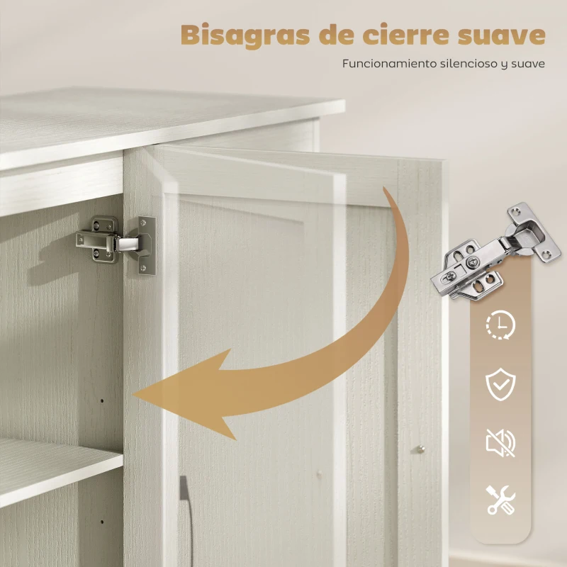 HOMCOM Aparador para Salón Moderno con 3 Puertas 2 Cajones Estante Ajustable para Comedor Entrada 120x38x79 cm Crema