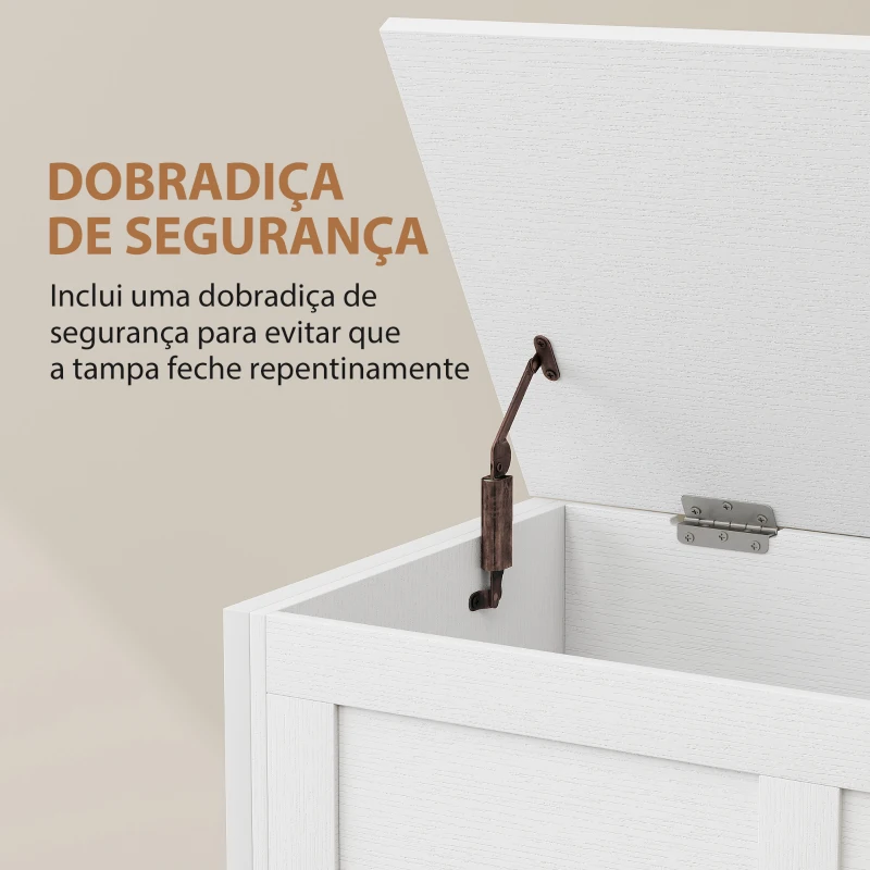 HOMCOM Baú de Armazenamento 95L Baú de Arrumação com Tampa Banco de Armazenamento com Dobradiça de Segurança 80x40x50 cm Branco