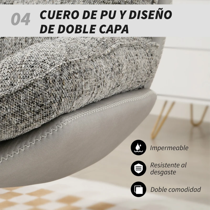 HOMCOM Butaca de Salón Giratoria Moderna Tapizada en Chenilla y Cuero PU con Asiento Ancho Base de Cruz Sillón Relax Gris