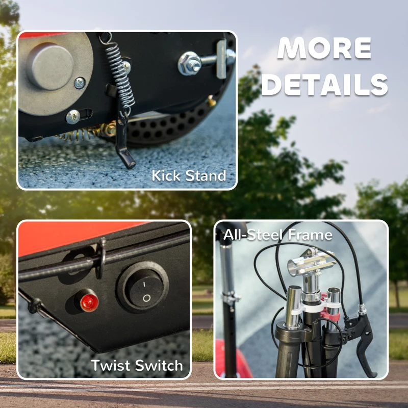 HOMCOM Steel Ride on Powered Scooter, Folding E-Scooter with Warning Bell, 15km/h Maximum Speed, for 6-14 Years Old, Red