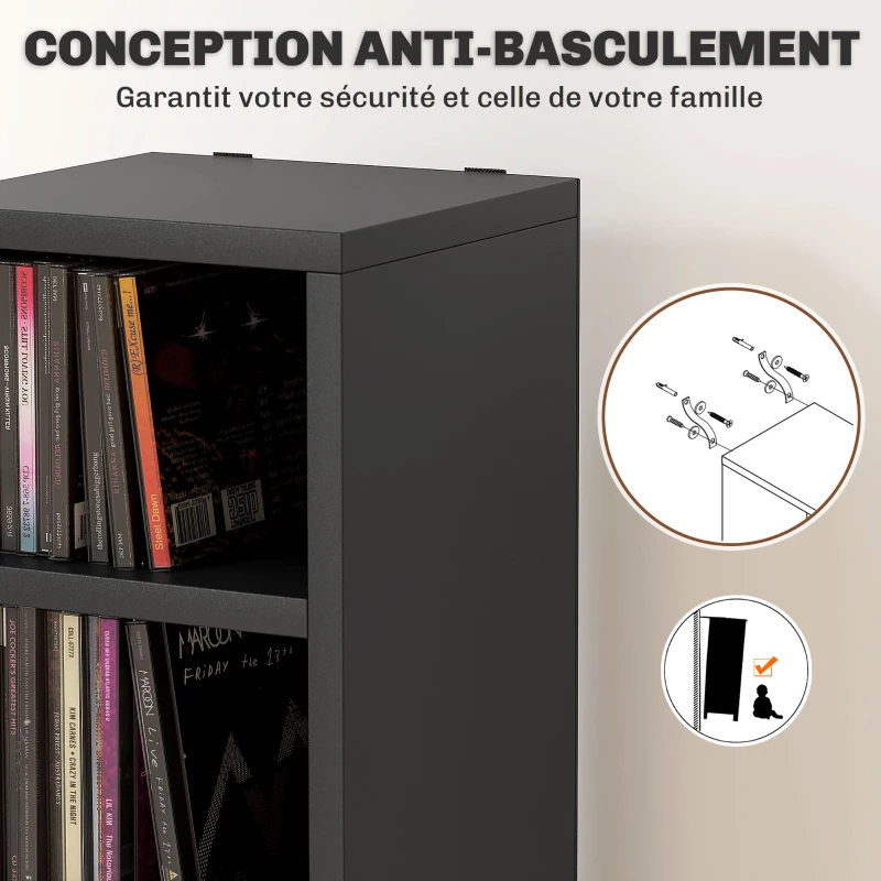 HOMCOM Rangements pour CD et DVD avec 12 compartiments, capacité max. 204 CD, 21 x 20 x 175 cm, noir