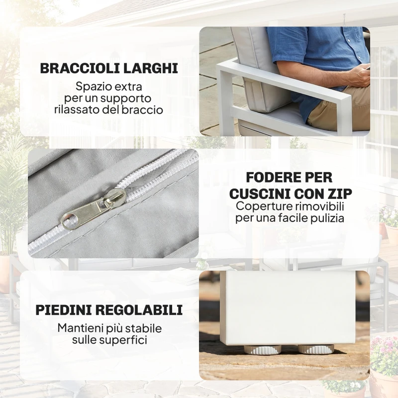 Outsunny Mobili da Giardino in Alluminio con Divano 3 Posti, 2 Sedie e Tavolo per Esterni, Bianco