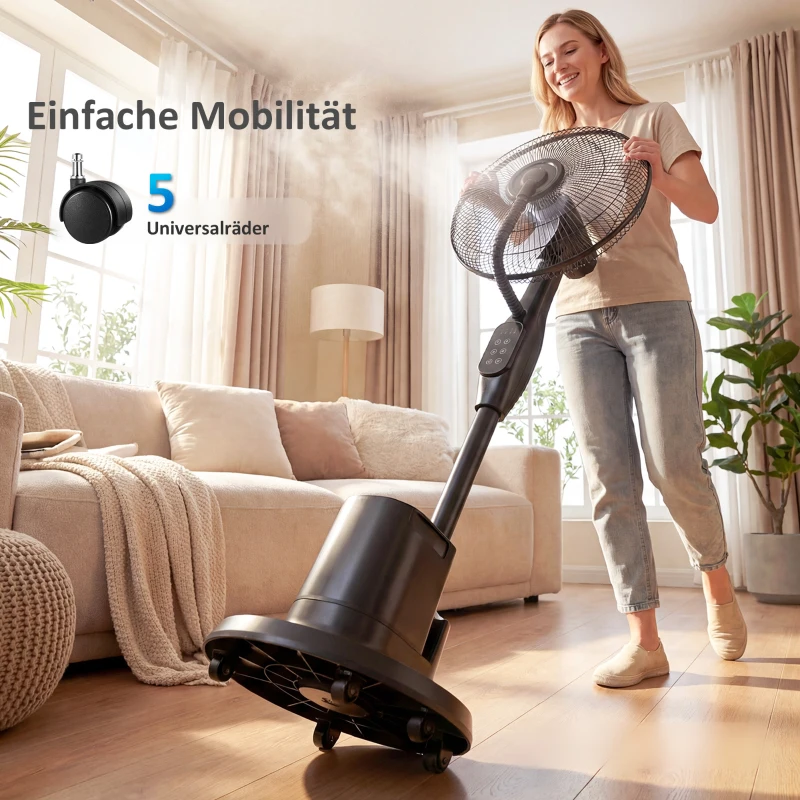 HOMCOM Stehventilator mit Sprühnebel, 70° Oszillation, 3 Geschwindigkeiten, 3 Modi, 3,5L Wassertank, Schwarz