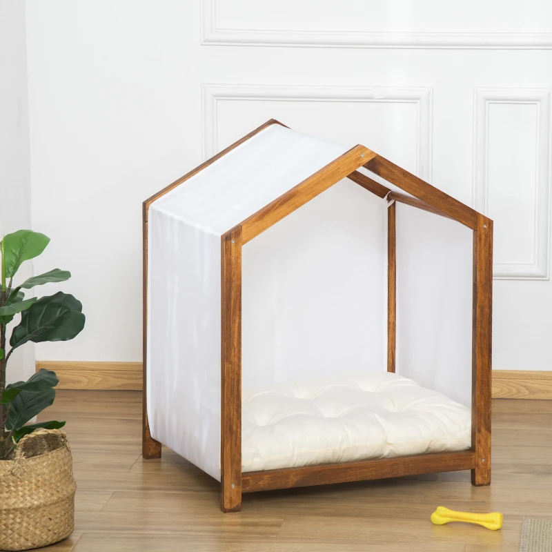 PawHut Niche d'intérieur pour chien en bois et tissu style cabane scandinave avec coussin moelleux