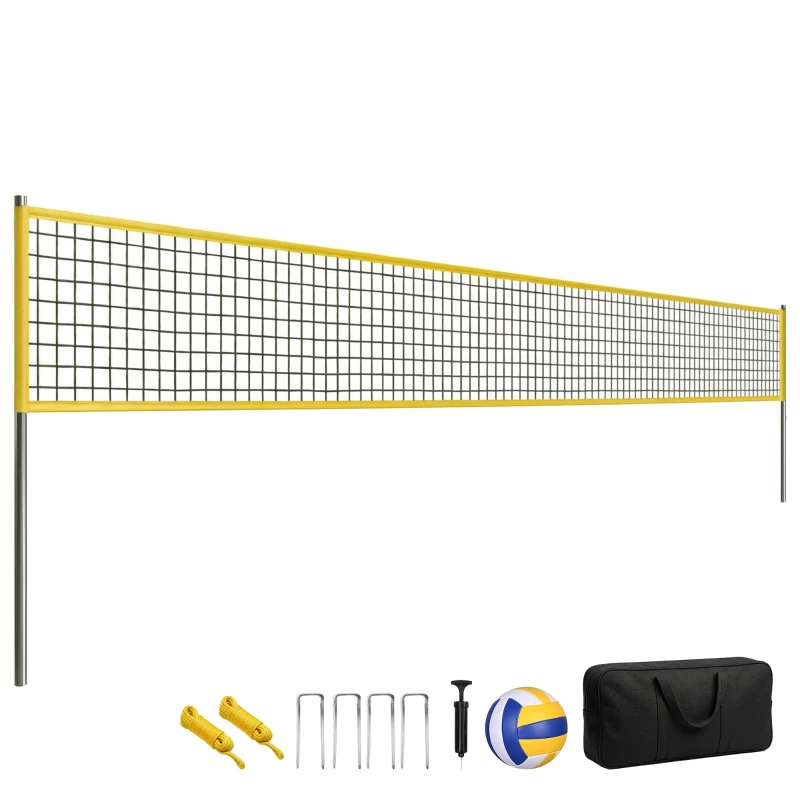 SPORTNOW Volleyballnetz Set Tragbar Volleyball-Set mit höhenverstellbar Stahlpfosten Tragetasche 950 x 100 x 248 cm Schwarz