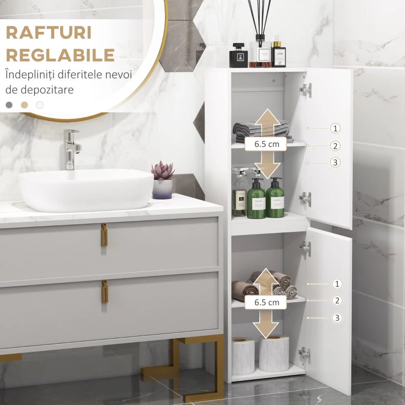 kleankin, Dulap de baie, cu Finisaj Lucios, Panou de PAL, 35x25x120 cm, Alb