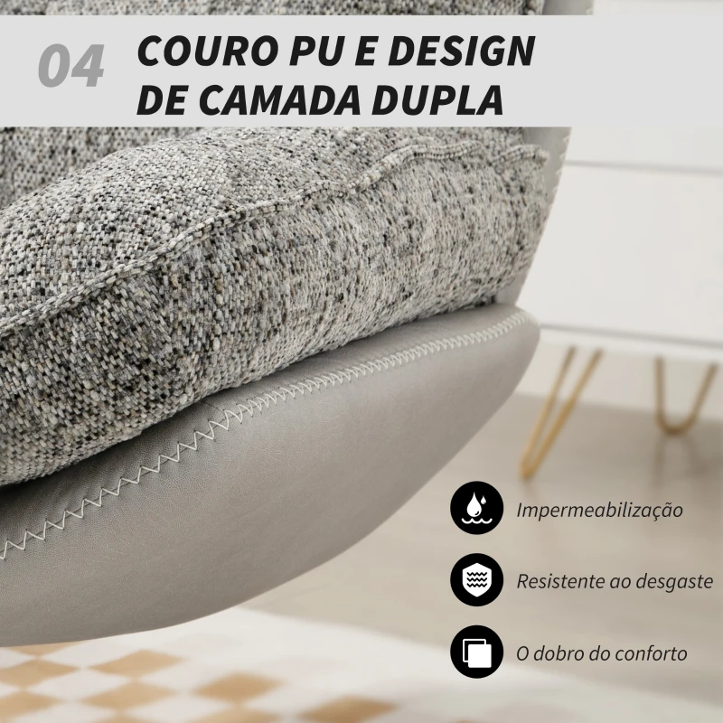 HOMCOM Poltrona Giratória Moderna com Base Cruzada Estofada em Chenille e Couro PU Assento Largo Duplo Pernas de Aço 78x95x99 cm Cinza