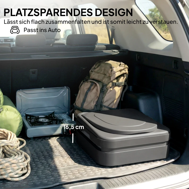 Outsunny Campingtoilette Faltbare Reisetoilette bis 150 kg mit 12 Gerinnungspulver-Päckchen 12 Entsorgungsbeuteln 42 x 46 x 43,5 cm Grau