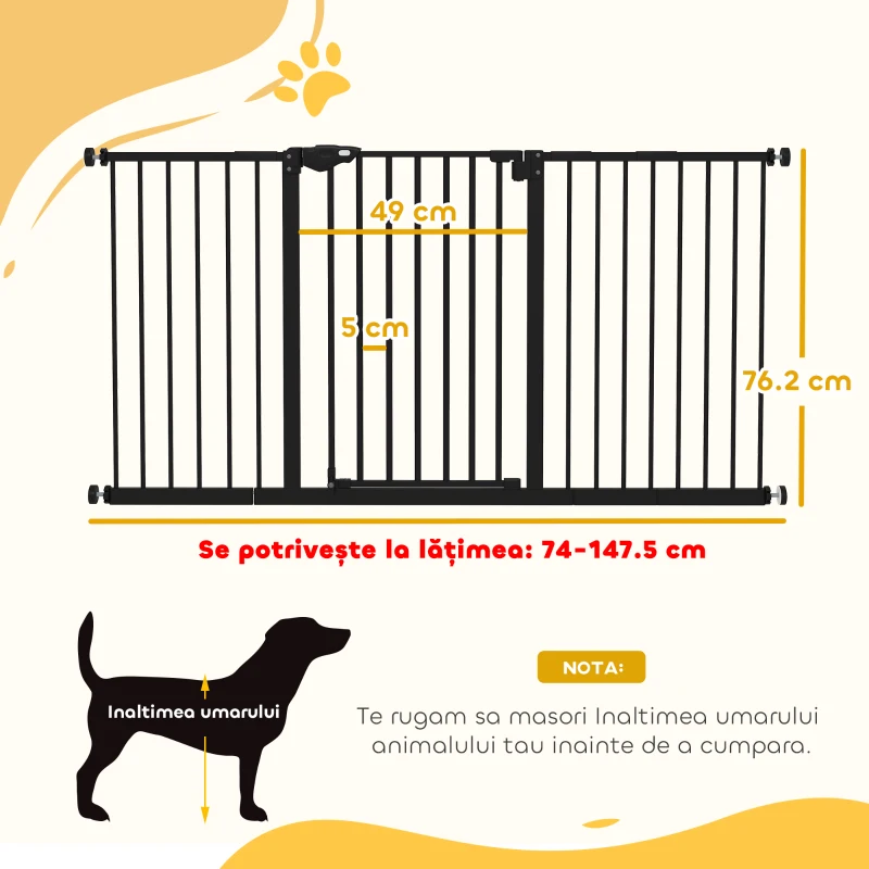 PawHut Gard Caini – 3 Prelungiri, 152,3 cm, Cu inchidere Automata