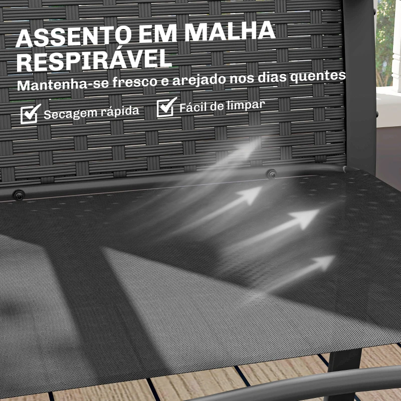 Outsunny Conjunto de Jardim 3 Peças de Vime com 2 Cadeiras com Almofadas Tecido Textilene e Mesa de Vidro Temperado Cinza