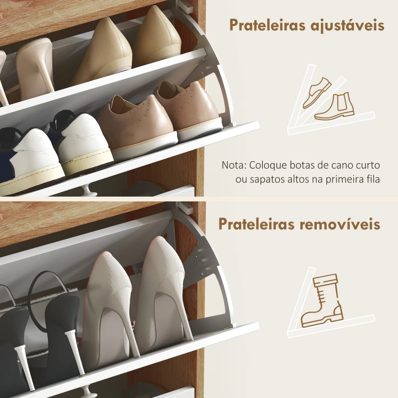 HOMCOM Sapateira Estreita com 2 Portas Prateleiras Ajustáveis para 12 Pares de Sapatos 60x24,5x75,5 cm Mdeira e Branco
