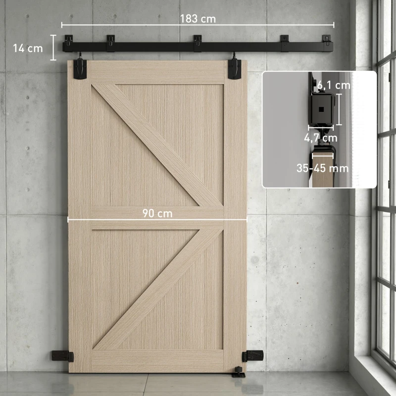 HOMCOM Juego de herrajes para puerta corredera de carga pesada 183 cm Negro para puertas individuales