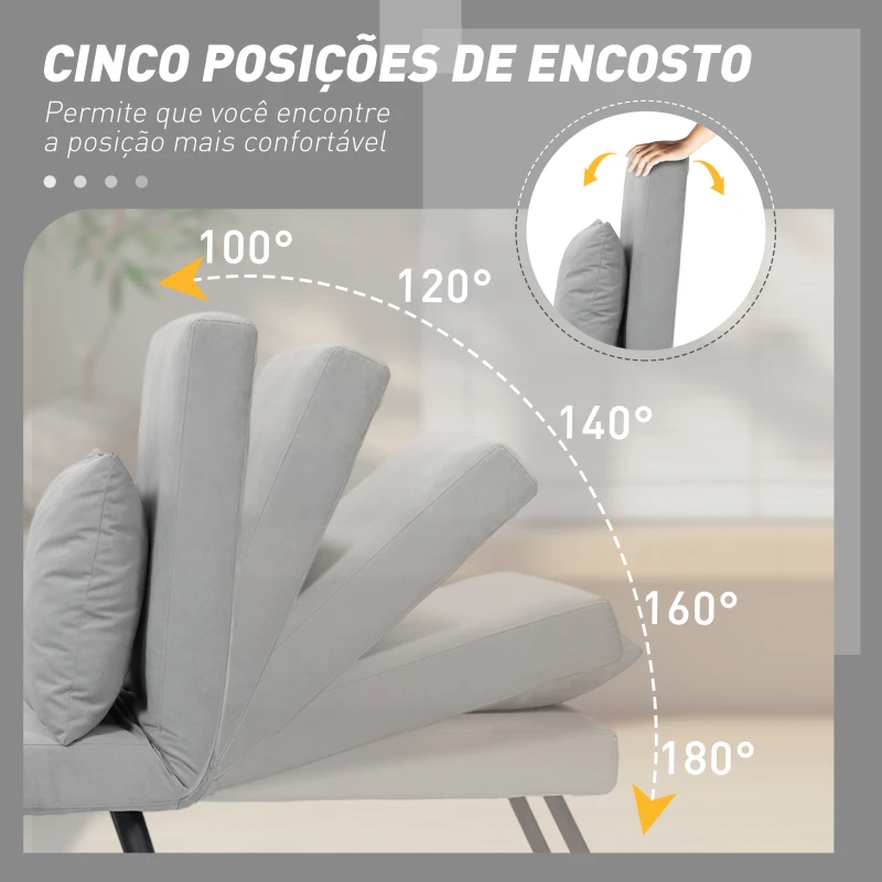 HOMCOM Poltrona Convertível em Cama Poltrona 3 em 1 Convertível em Cama com Encosto Ajustável em 5 Níveis 63x73x81 cm Cinza Claro