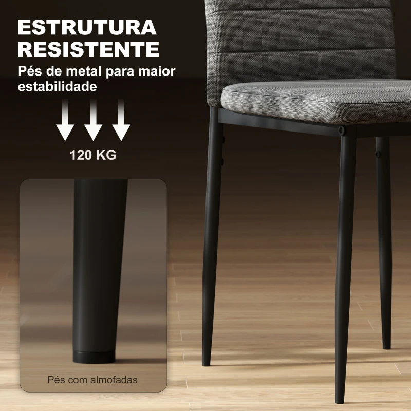 HOMCOM Conjunto de 6 Cadeiras de Sala de Jantar Estofadas em Linho e Pés de Metal para Cozinha Carga Máxima 120kg 41x50x97 cm Cinza