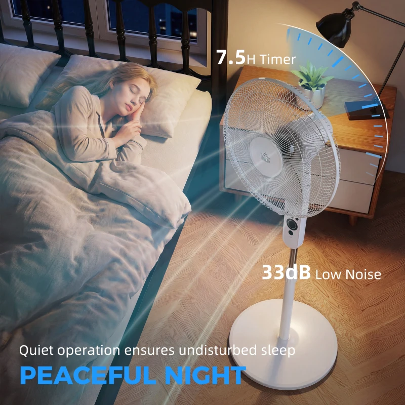 HOMCOM 18" Pedestal Fan with Sleep Mode, Oscillating Standing Fan with 3 Modes, Remote Control, Adjustable Height, White
