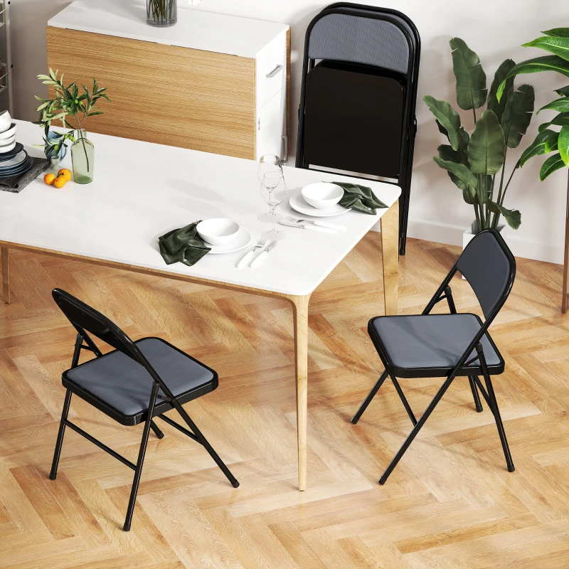 HOMCOM Lot de 4 chaises pliantes chaises de salle à manger portables cadre en acier 45 x 46 x 78 cm gris