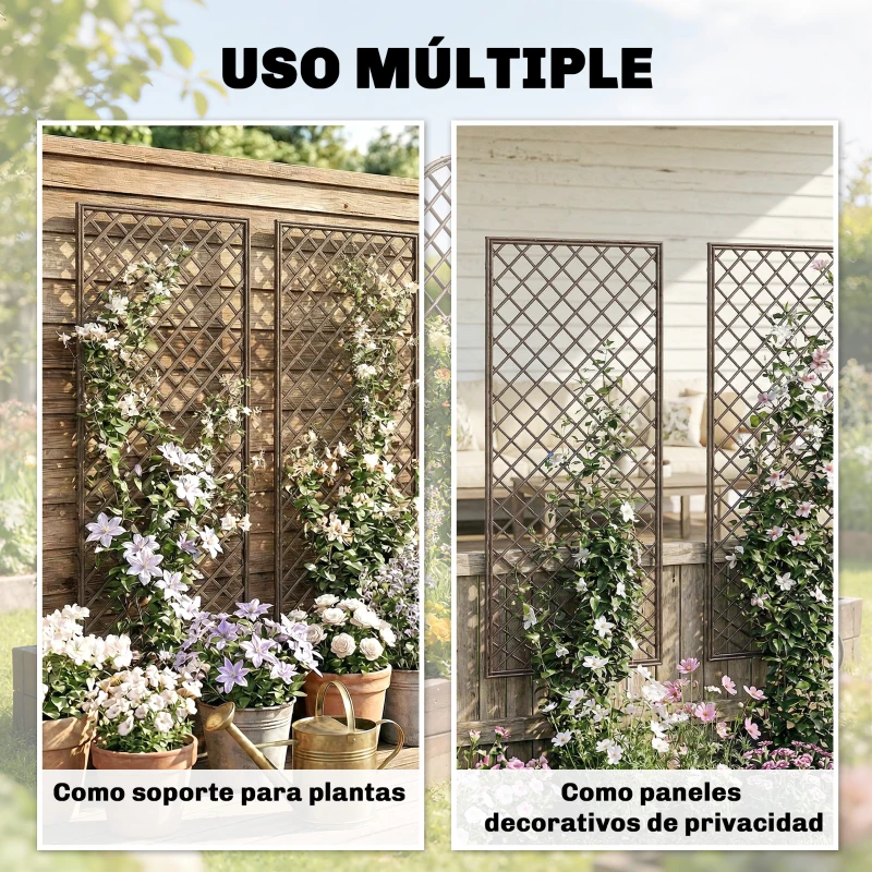 Outsunny Juego de 3 Enrejados de Jardín de Mimbre Soportes para Plantas Trepadoras con Parte Superior Plana 43x112 cm Natural