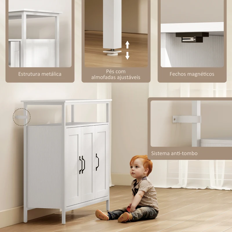 HOMCOM Aparador para Sala de Estar com 3 Portas e Compartimento Aberto e Prateleiras Ajustáveis 100x35x88 cm Branco