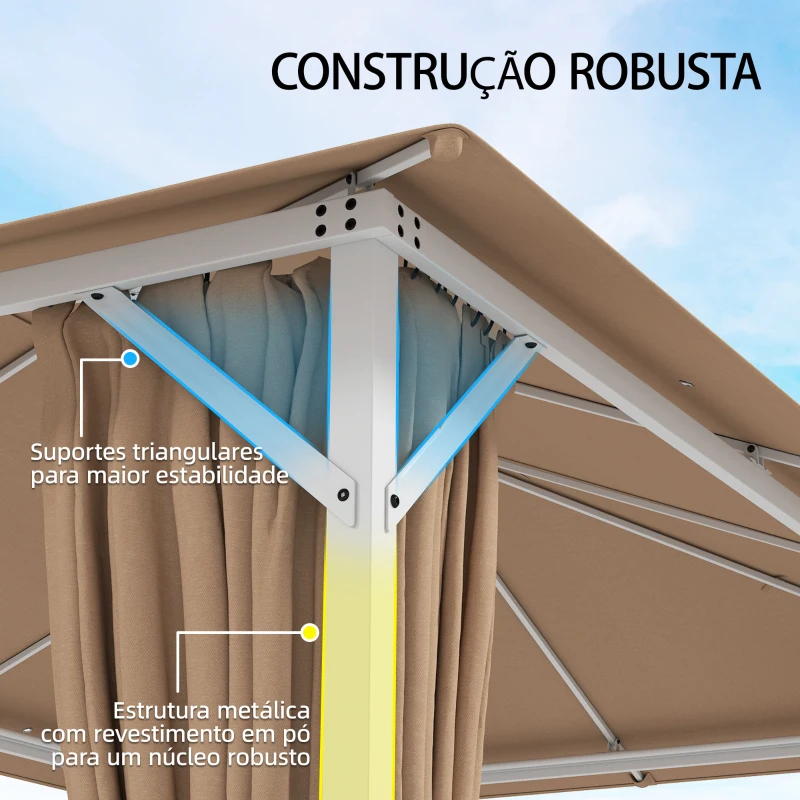 Outsunny Carpa para Jardim 3x4 m com Telhado Ventilado, 4 Painéis e 4 Mosquiteiras UPF50+ para Exterior, Terraço Caqui