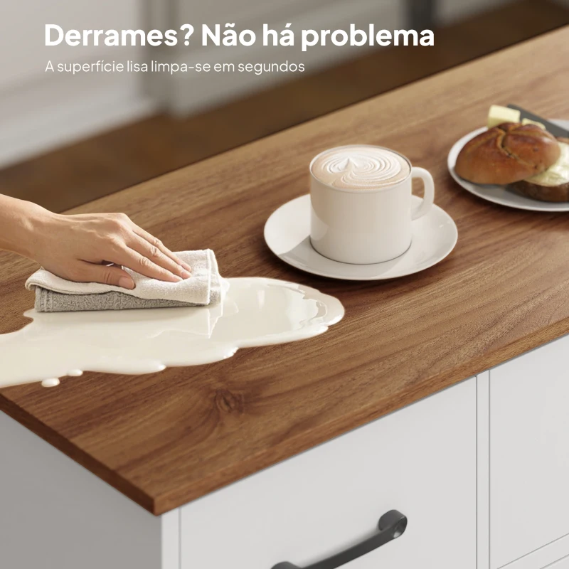HOMCOM Aparador de Cozinha Rústico 4 Prateleiras de Porta Prateleiras Ajustáveis 3 Gavetas 120x38x87 cm Branco e Nogueira