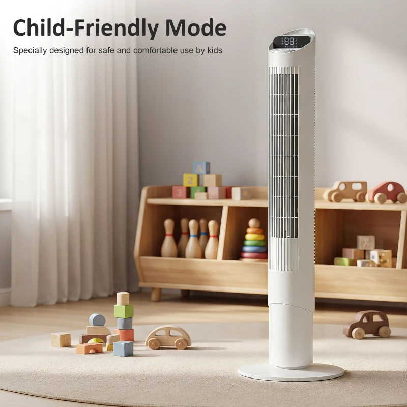 HOMCOM Tower Fan with WiFi App Control Standing Floor Cooling Fan Remote Control 101.8 cm White