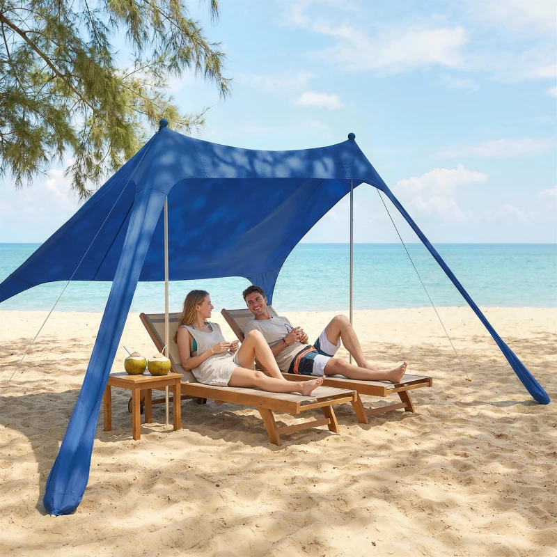 Outsunny Carpa Playa Plegable con Esterilla UPF50+ Postes de Aluminio Pala Estacas y Bolsa de Transporte Azul