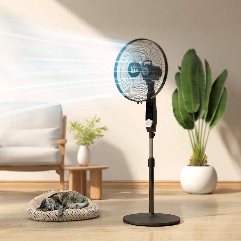 HOMCOM Ventilateur sur pied hauteur réglable oscillant 85° 3 vitesses 50 W avec écran LED télécommande minuterie Ø 42 cm noir
