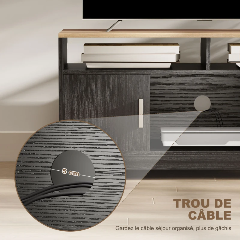 HOMCOM Meuble TV banc TV en bois avec 2 niches 2 armoires à porte une armoire ouverte 105 x 40 x 52 cm effet bois noir
