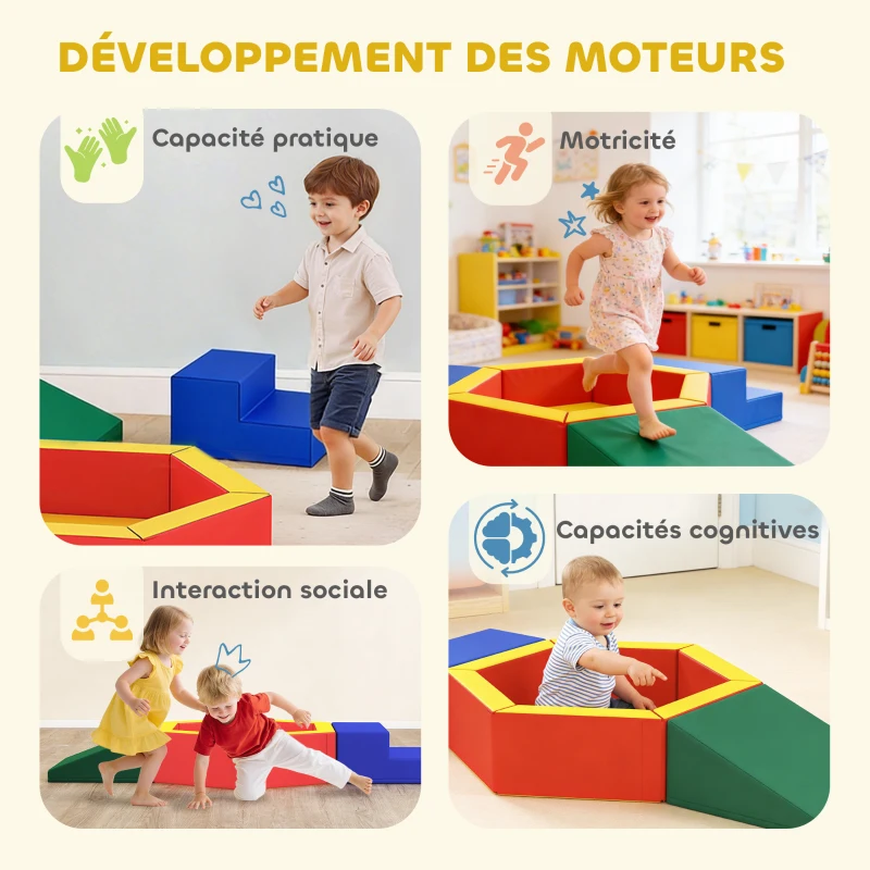 AIYAPLAY Parcours motricité bébé en mousse EPE avec piscine à balles, module motricité bébé avec housse en PU, multicolore