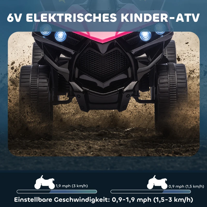 AIYAPLAY Kinder Quad Elektro 6V Kinderquad mit Vorwärts-, Rückwärtsfunktion, Musik, LED-Scheinwerfer Rosa