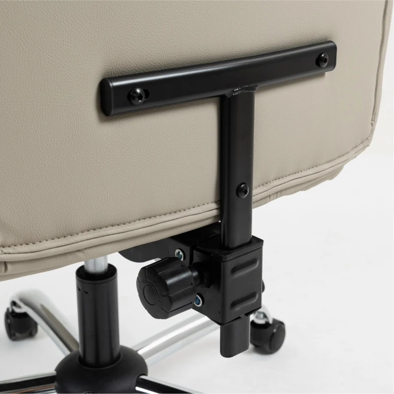 HOMCOM Silla de Escritorio con Reposapiés Respaldo Reclinable Acolchado Grueso Tapizada en Cuero Sintético Caqui