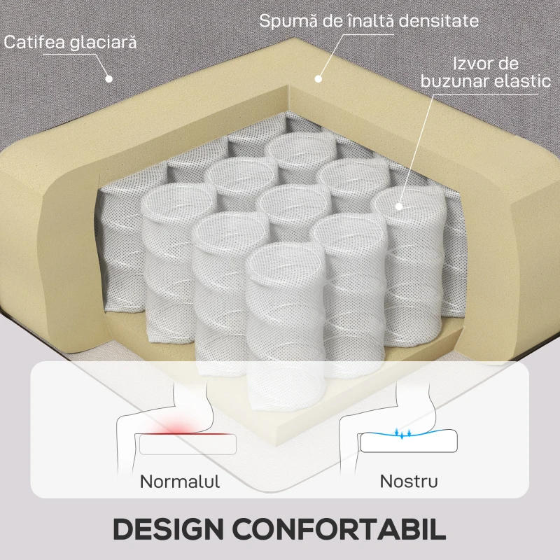 Homcom Fotoliu Chesterfield in Tesatura Detasabila cu Sezuta Ampla Gri 74 x 86 102 cm