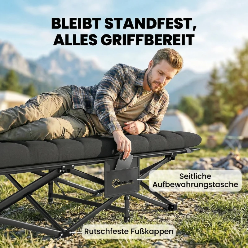 Outsunny Veldbed opvouwbaar campingbed met draagtas campingligbed tot 200 kg binnen, buiten, 200 x 80 x 40 cm zwart