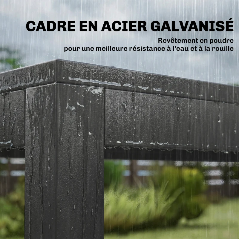 Outsunny Salon de Jardin Ensemble Mobilier de Jardin 7 Pièces Table Effet Bois 6 Chaises Empilables en Textilène 140x80x72cm Gris