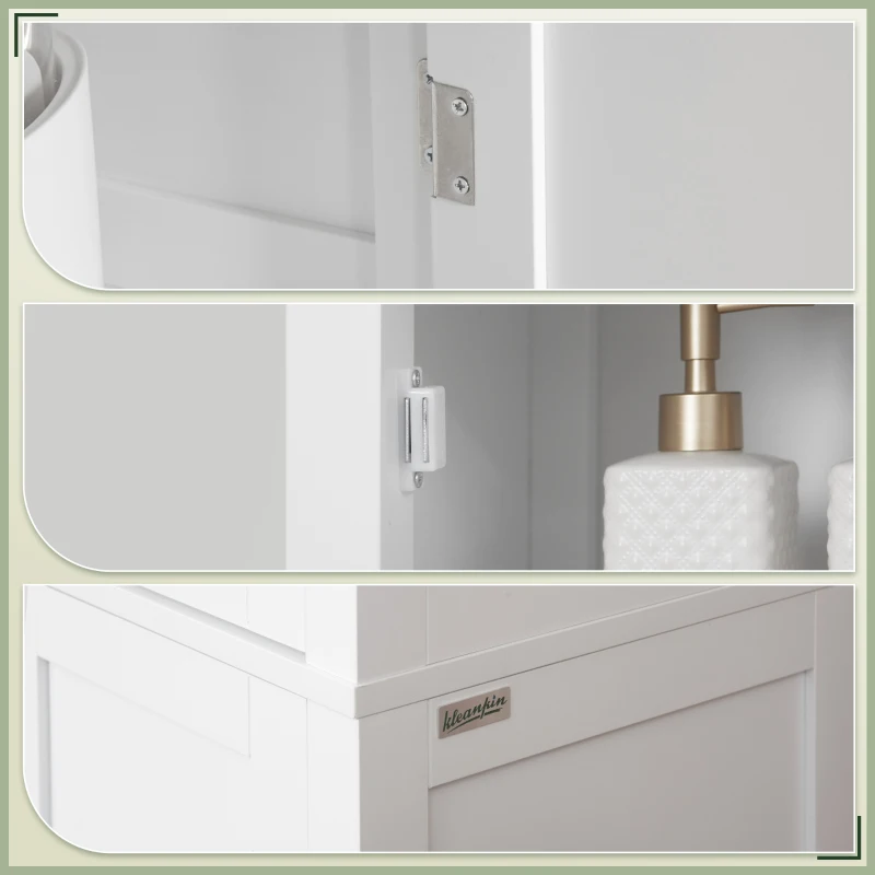 kleankin Tall Bathroom Storage Unit, Slim Bathroom Cabinet with Adjustable Shelves and Double Door, White