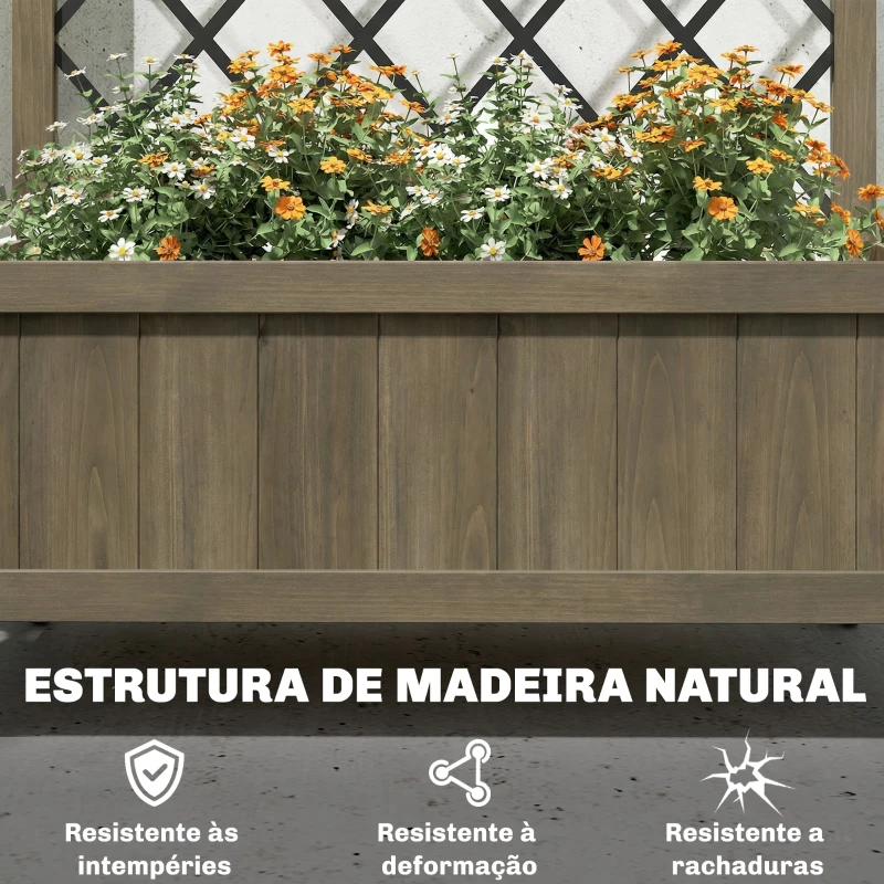 Outsunny Floreira de Madeira com Grade Metálica e Rodas para Plantas Trepadeiras Vaso Elevado 72x36x168 cm Carbonizado