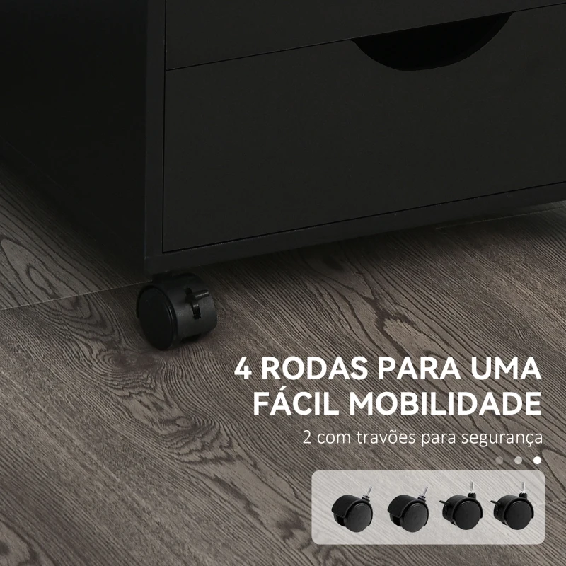 HOMCOM Bloco de Gavetas com Rodas Bloco de Gavetas para Escritório com 5 Gavetas  40x40x67 cm Preto