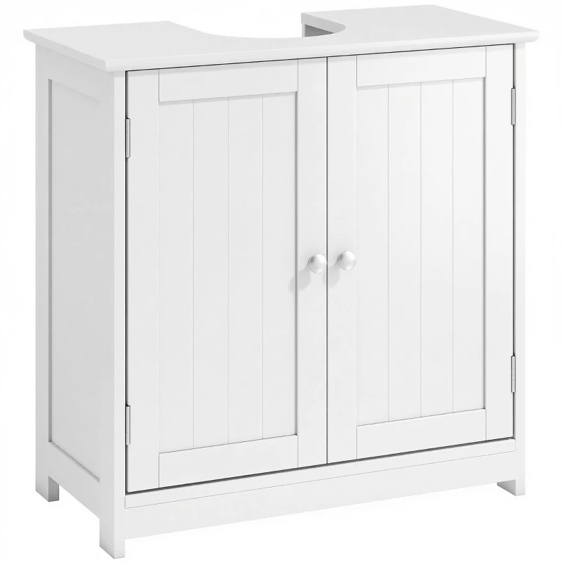 kleankin Under Sink Bathroom Cabinet, Freestanding Under Sink Cabinet with 2 Doors and Adjustable Shelf for Basin without or with Pedestal, White