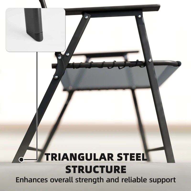 Outsunny Folding Garden Chairs Set of 4, Outdoor Dining Chairs with Wide Texteline Seat, High Back and Armrests, Light Grey