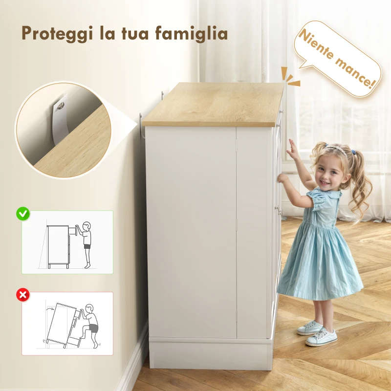 HOMCOM Credenza Moderna con Spazio di Archiviazione, Mobile Buffet con Cassetto, Ripiani Regolabili, Piccola Dispensa da Cucina con Ripiani Porta, Bianco