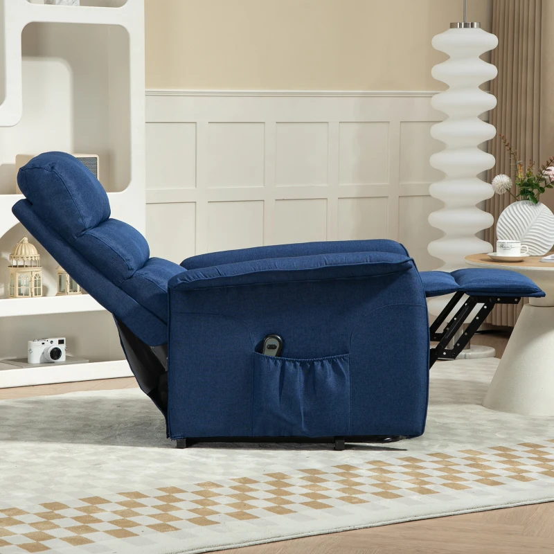 HOMCOM Sillón Relax Reclinable Eléctrico Levanta Personas con Mando a Distancia y Bolsillo Lateral Sillón Elevador Azul Oscuro