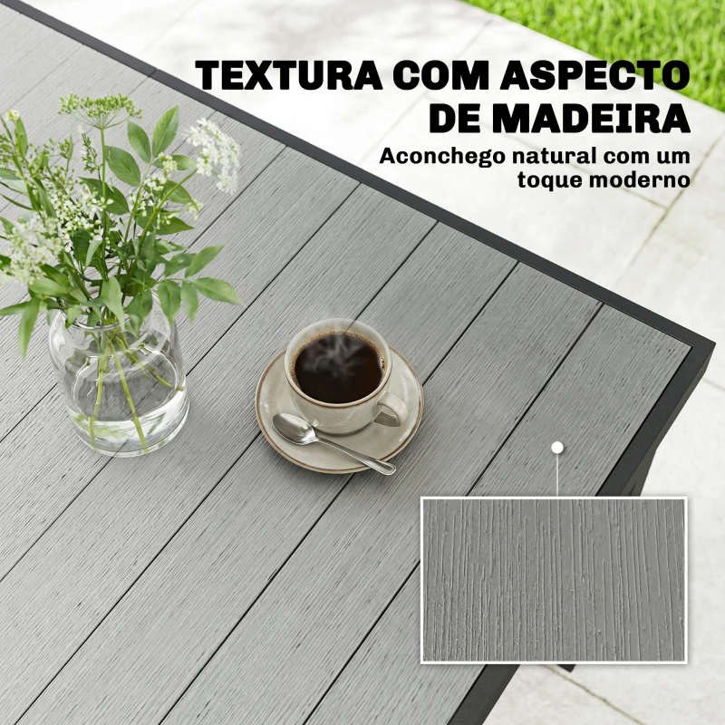 Outsunny Mesa de Jardim para 6 Pessoas com Tampo de Ripas e Estrutura de Aço 140x90x74 cm Cinzento