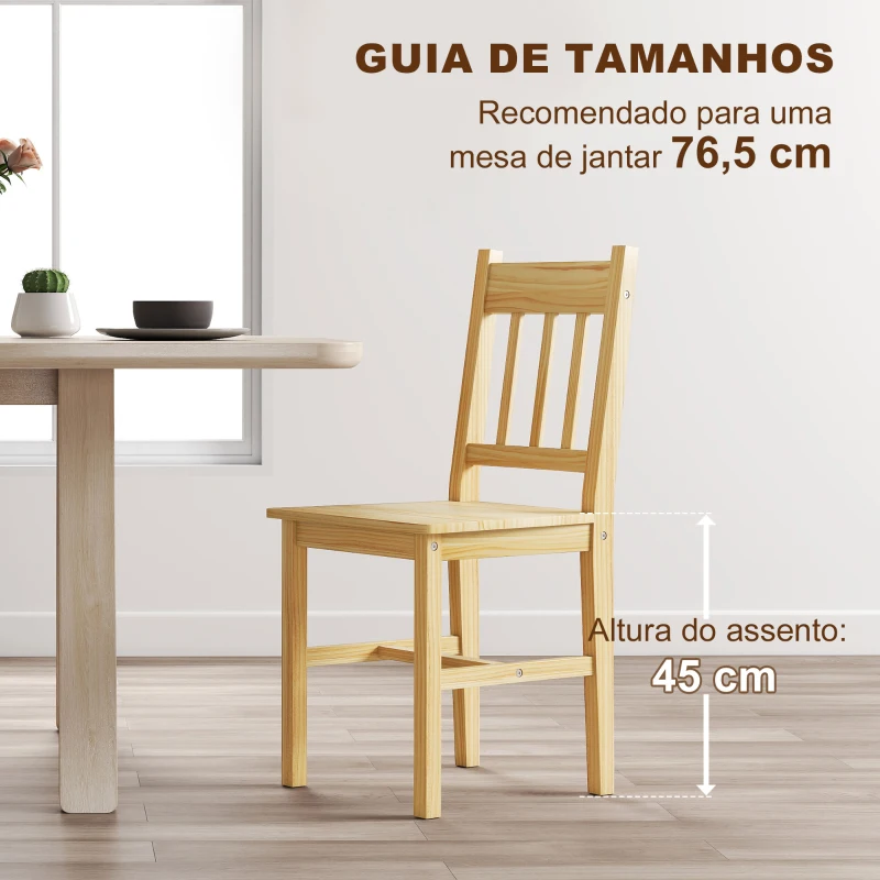 HOMCOM Conjunto de 2 Cadeiras de Sala de Jantar com Encosto de Ripas Estrutura de Madeira de Pinho 41x46,5x85,5 cm Madeira